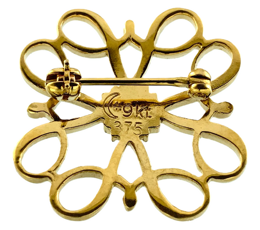 9K Yellow Gold Love Knot Filigree Elegant Brooch AU276