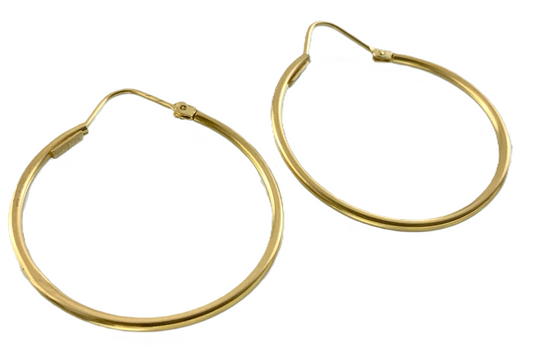 18K Yellow Gold Simple Elegant Hoop Earrings 1in AU280