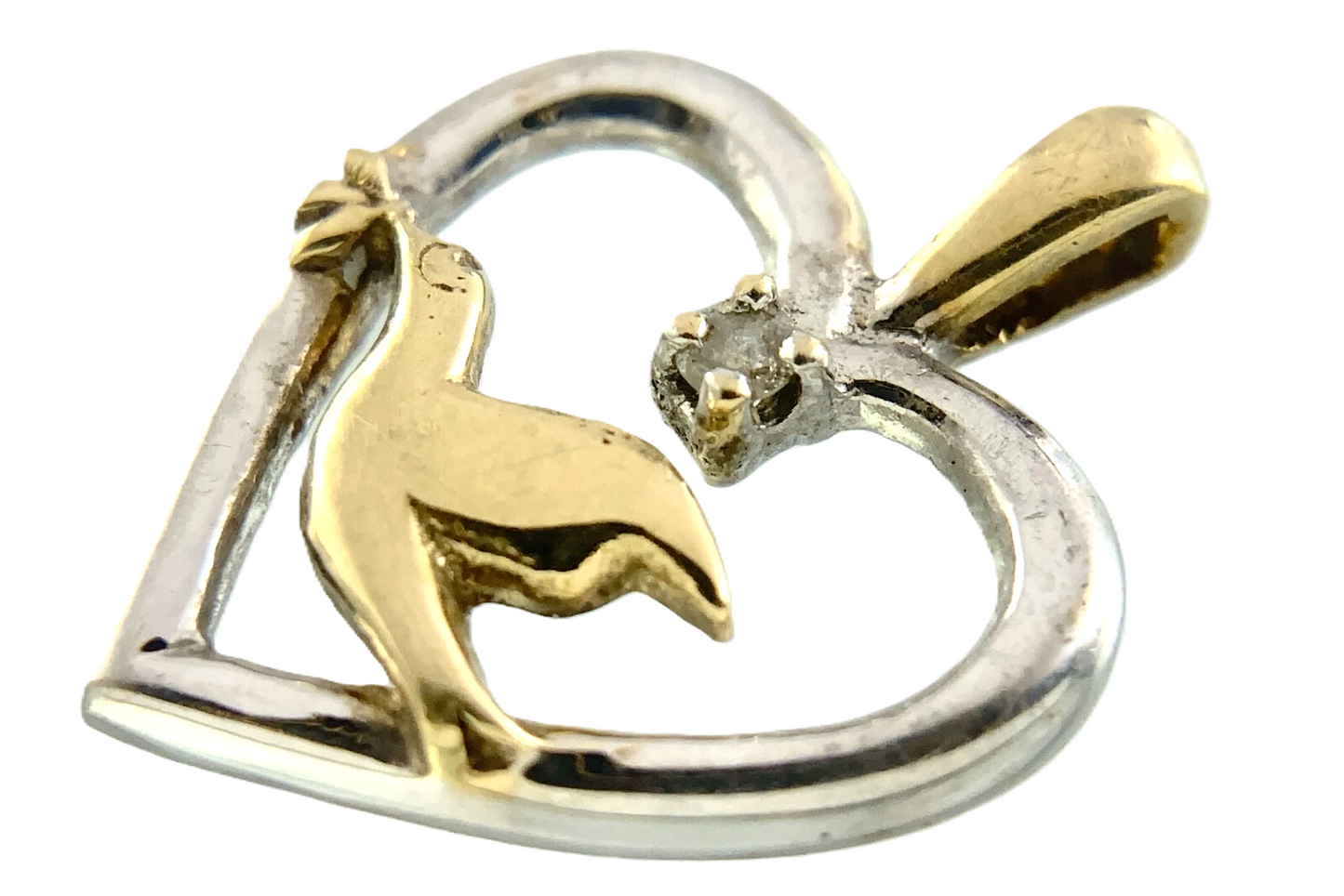 10K White Gold Heart Pendant with Yellow Gold Dove Symbol of Love AU287