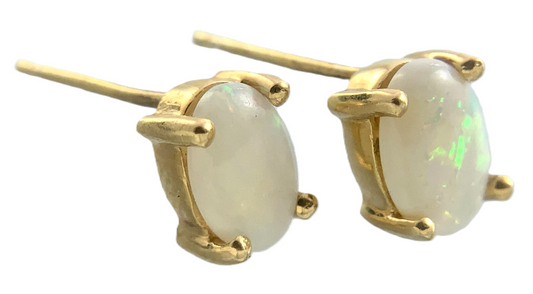 14K Yellow Gold Opal Earrings Classic Elegant Butterfly Back AU290