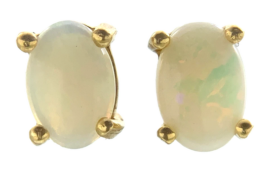 14K Yellow Gold Opal Earrings Classic Elegant Butterfly Back AU290