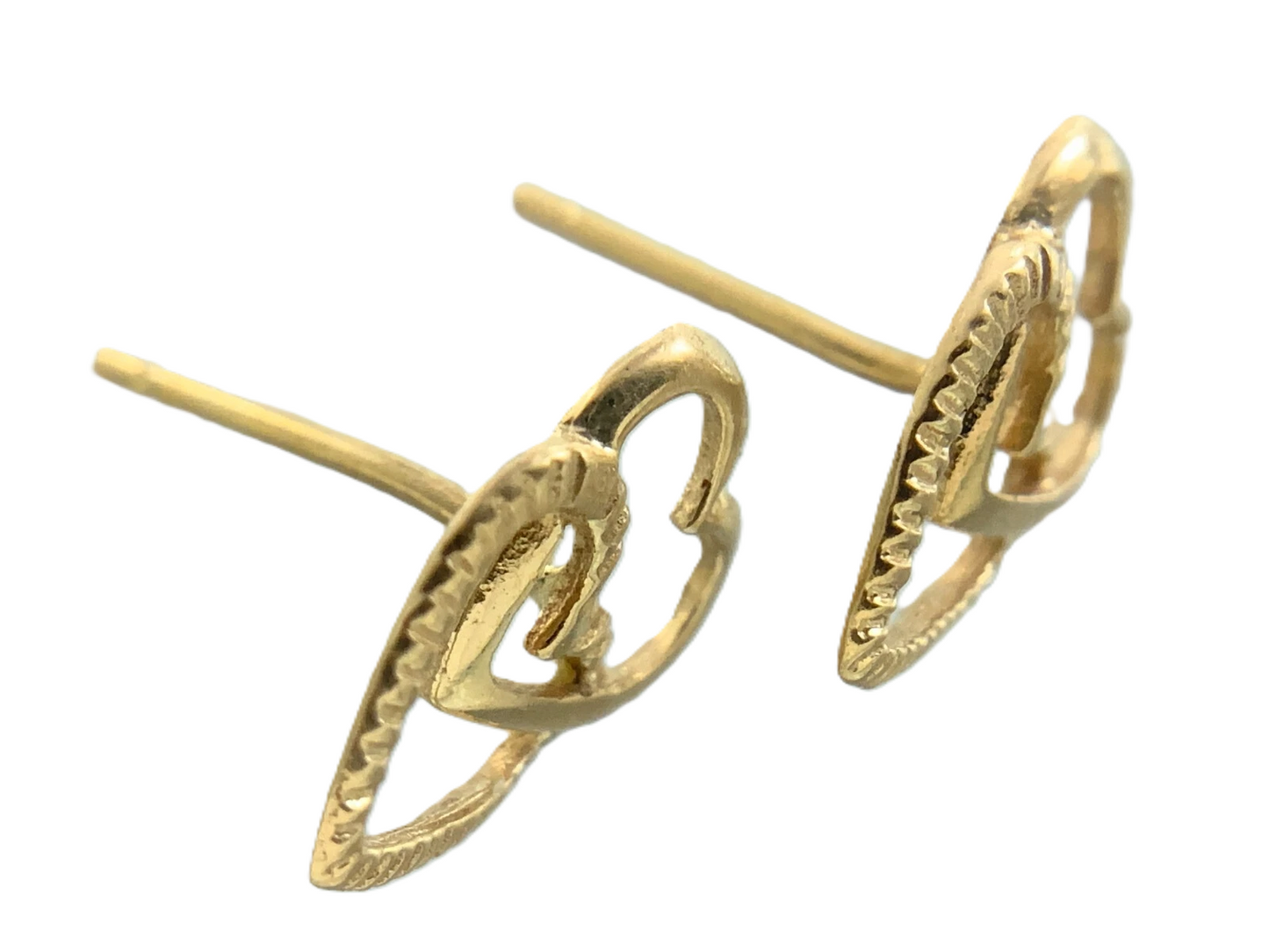 10K Yellow Gold Double Heart Stud Earrings Classic Elegant Love Symbol AU292