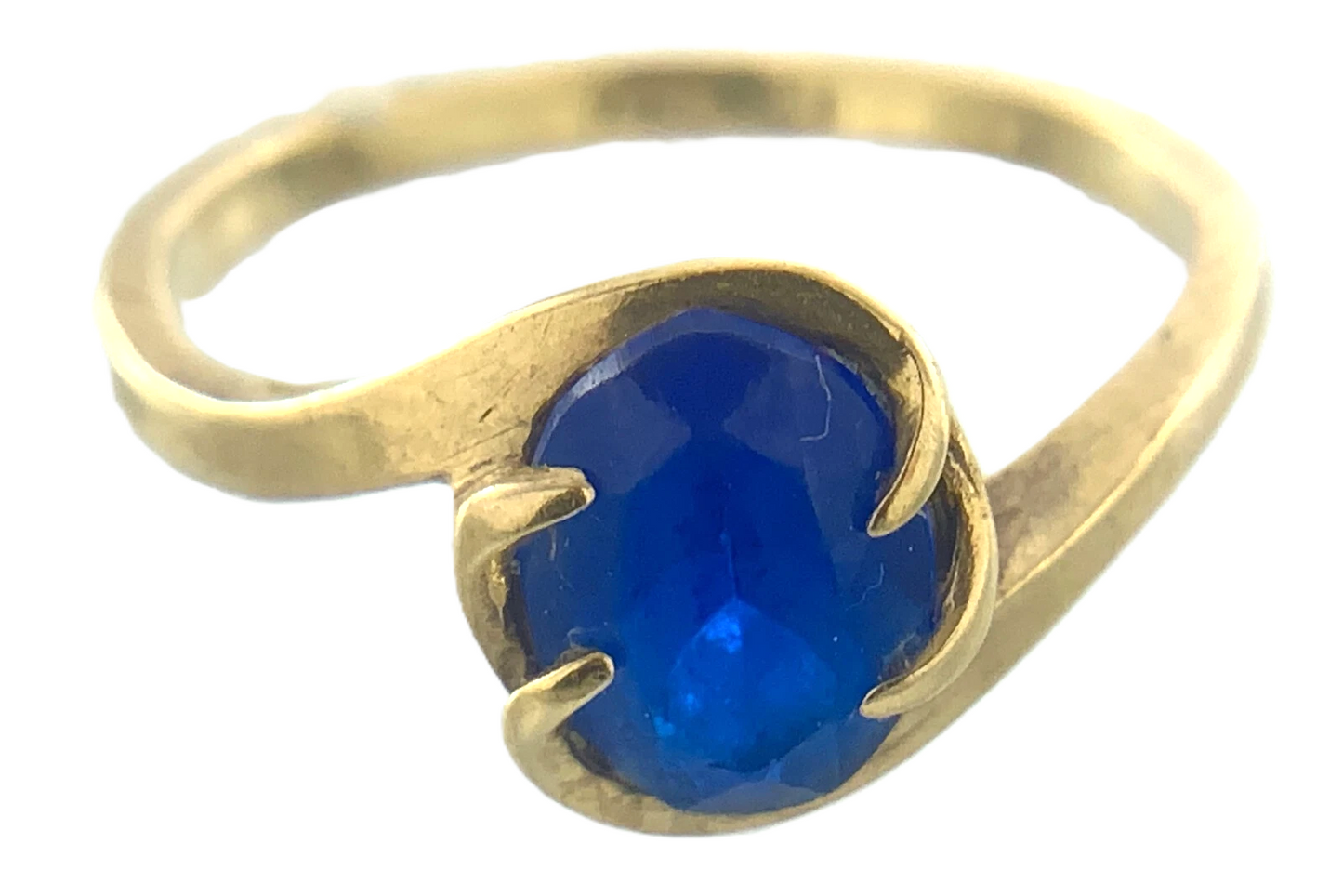 10K Yellow Gold Blue Oval Stone Solitaire Ring Size 6 AU293
