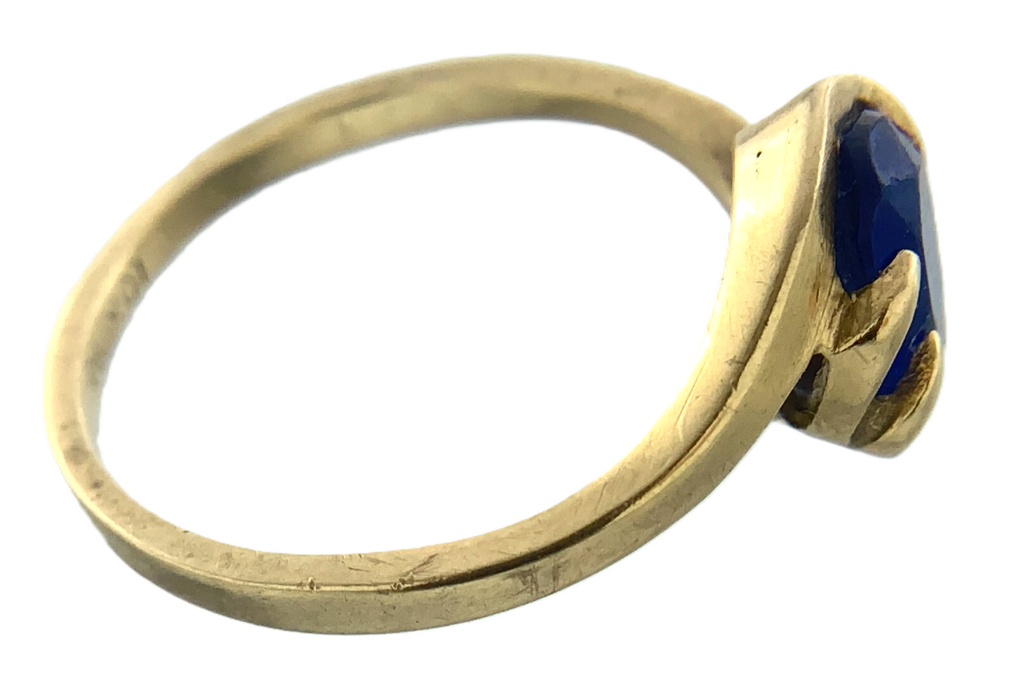 10K Yellow Gold Blue Oval Stone Solitaire Ring Size 6 AU293