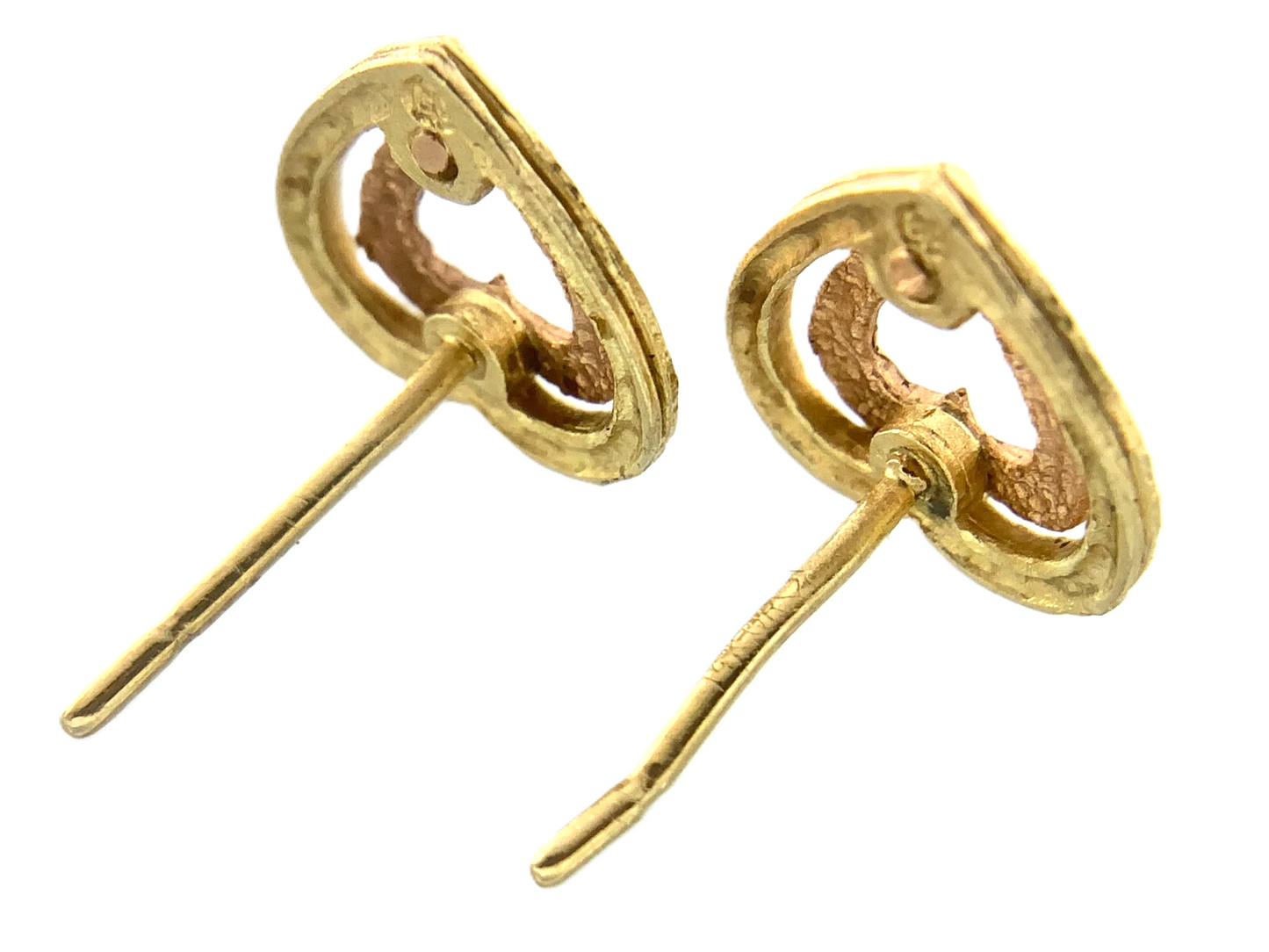 14K Yellow Gold Heart Stud Earrings Classic Elegant Double Heart AU299