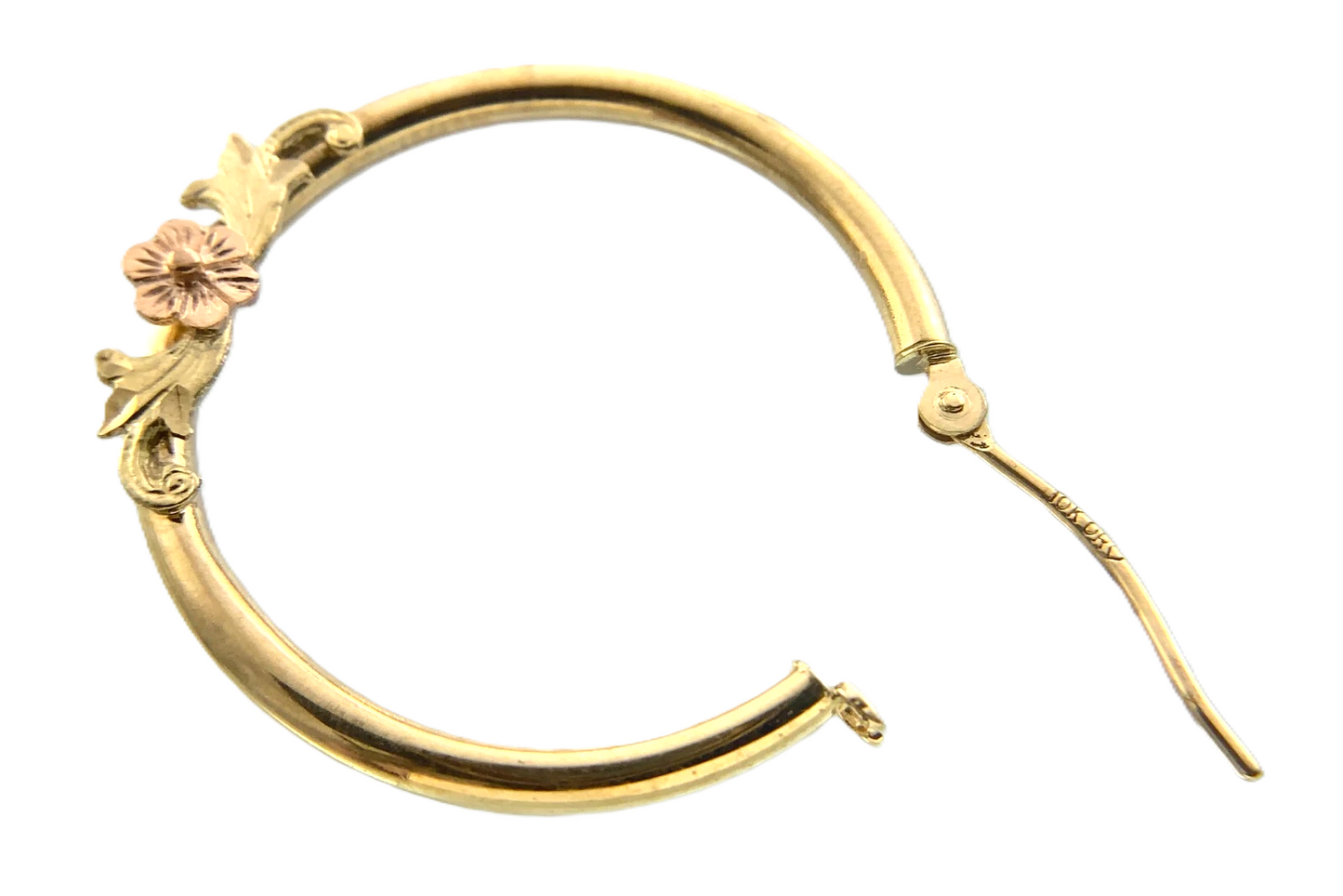 10K Yellow Gold Hoop Earrings With Elegant Floral Decor AU300