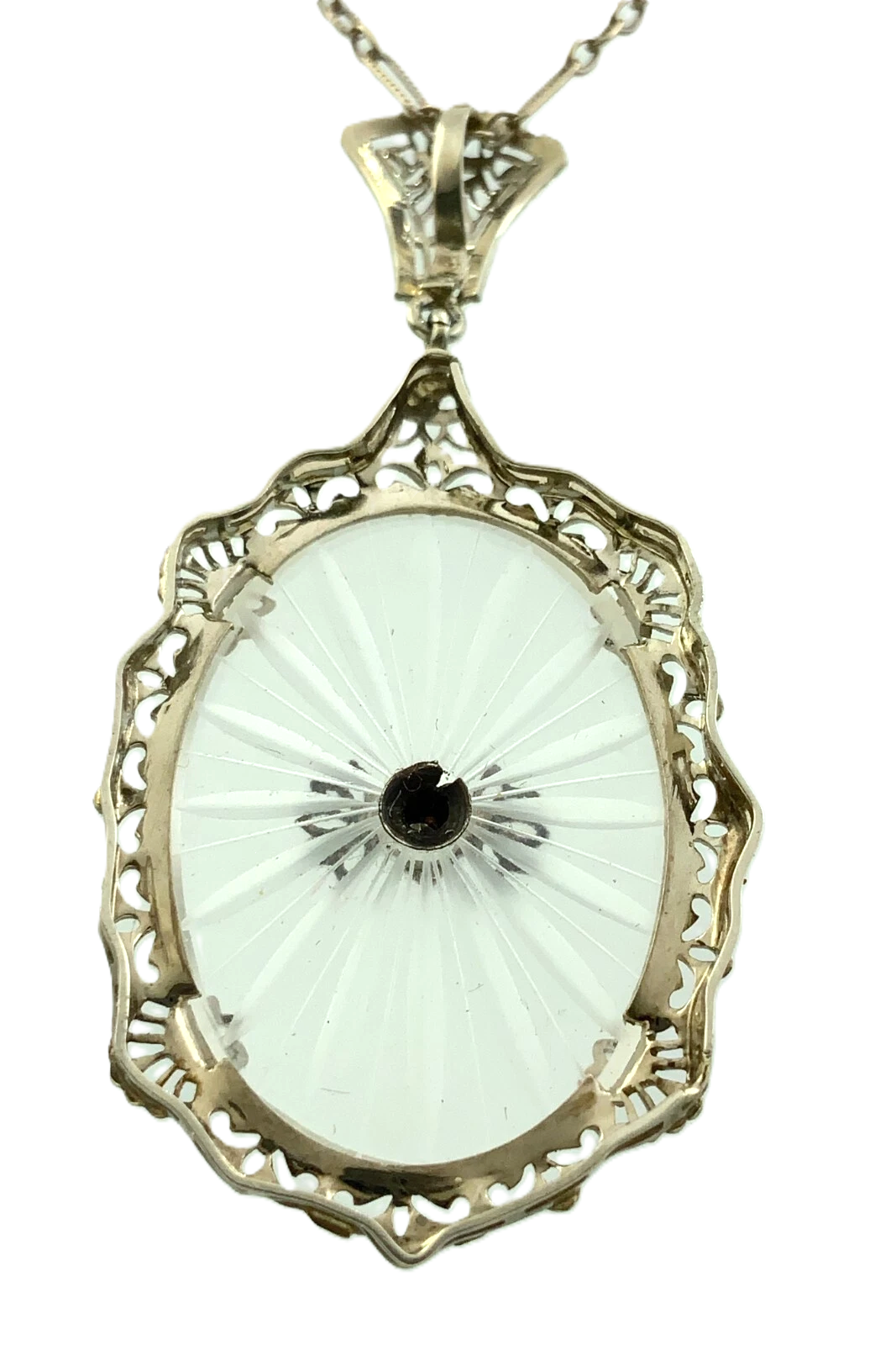 Art Deco 14k Gold Camphor Glass and Diamond Filigree Pendant and Ring AU304X
