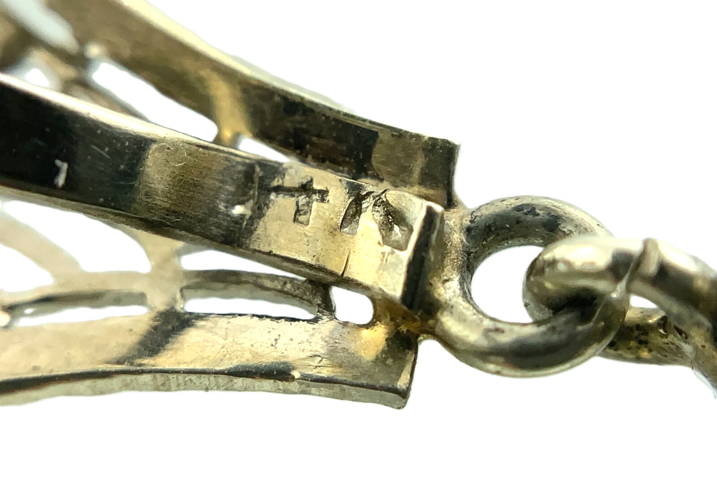 Art Deco 14k Gold Camphor Glass and Diamond Filigree Pendant and Ring AU304X