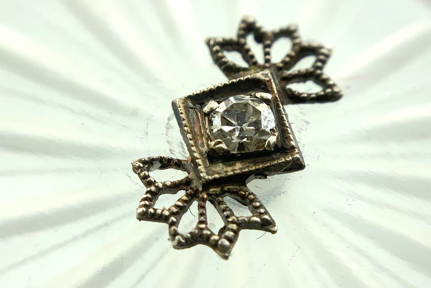 Art Deco 14k Gold Camphor Glass and Diamond Filigree Pendant and Ring AU304X