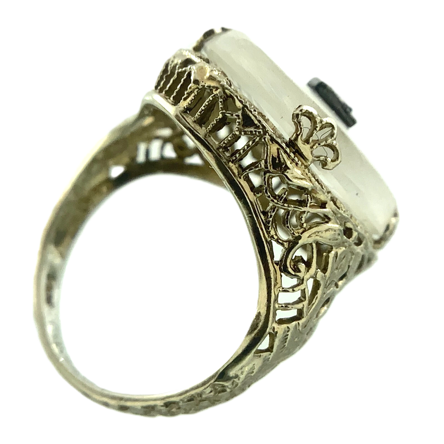 Art Deco 14k Gold Camphor Glass and Diamond Filigree Pendant and Ring AU304X