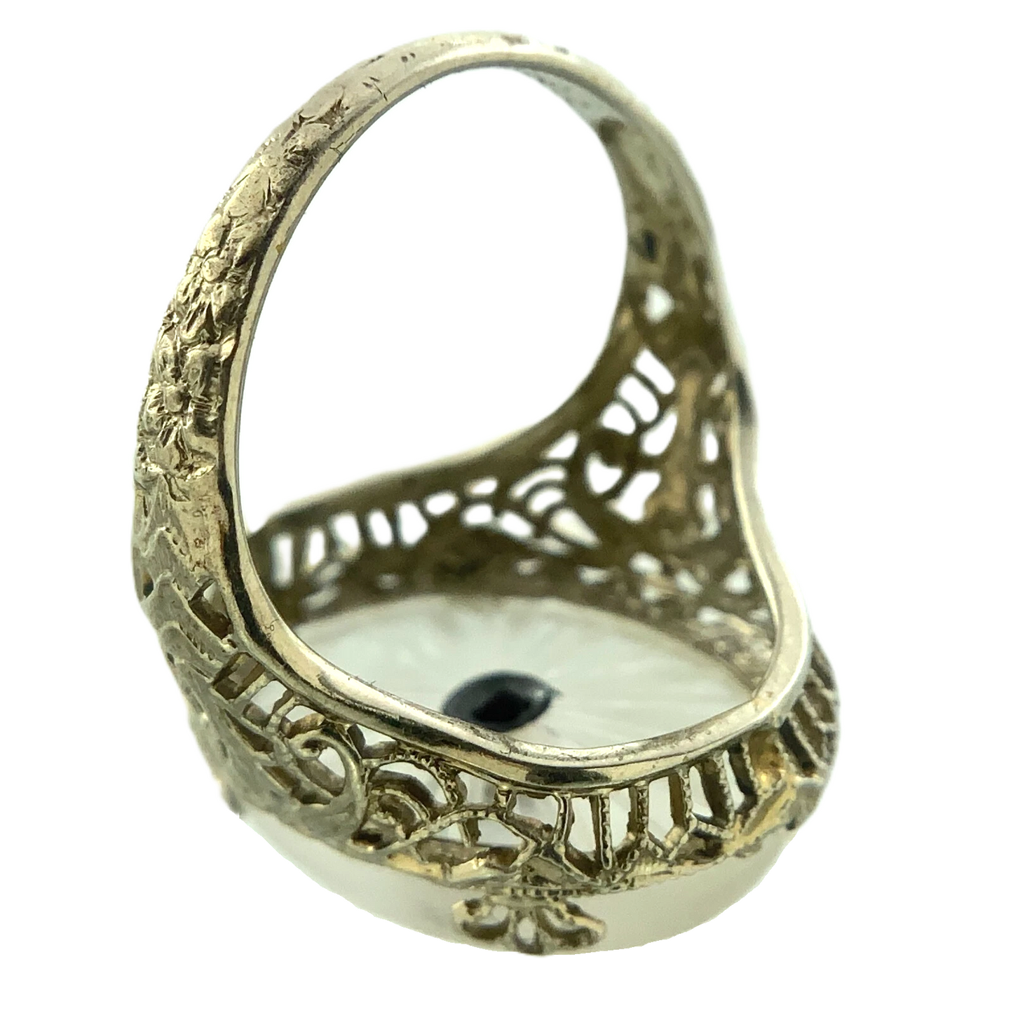 Art Deco 14k Gold Camphor Glass and Diamond Filigree Pendant and Ring AU304X