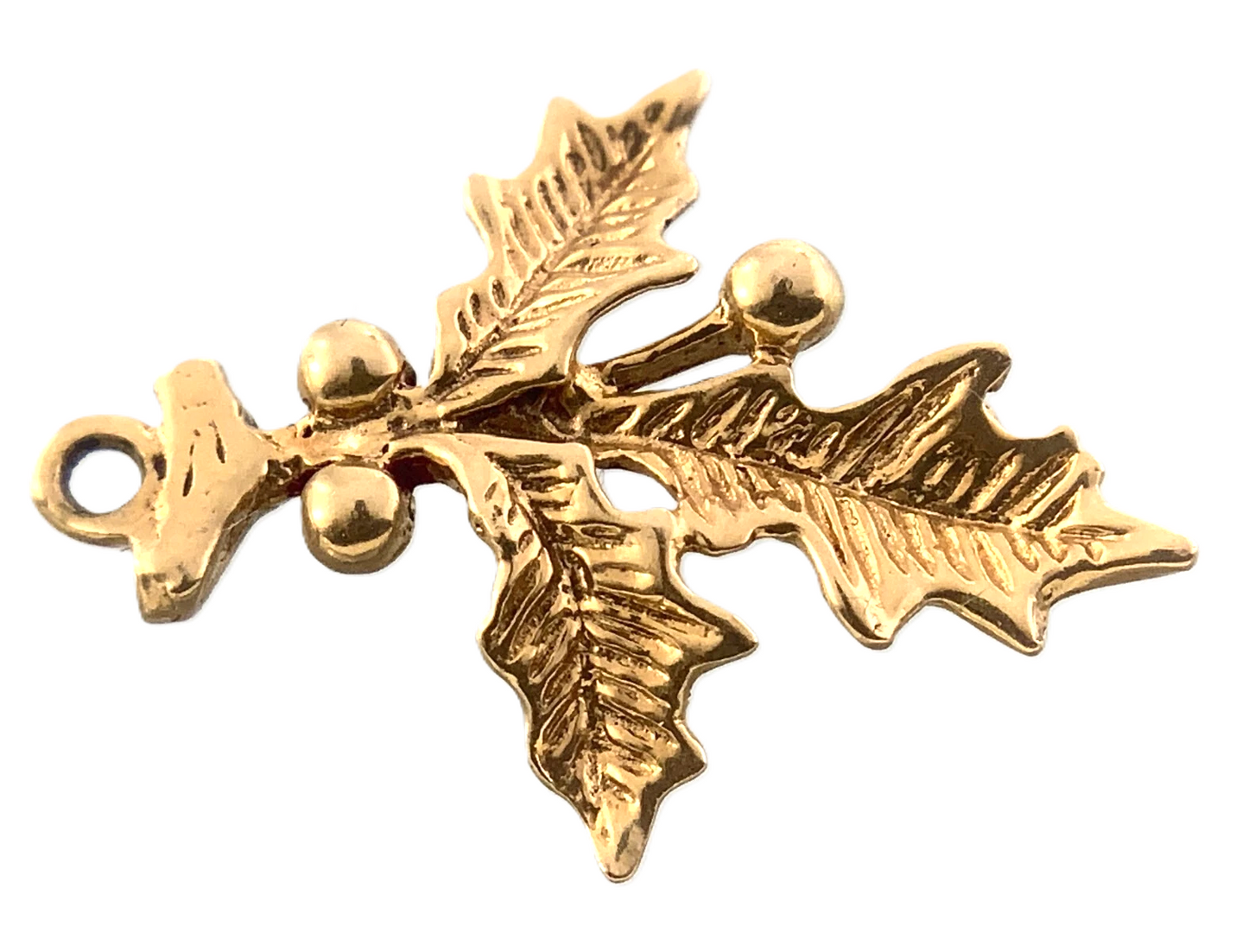 14K Yellow Gold Mistletoe Charm Christmas Pendant 0.8 grams AU309