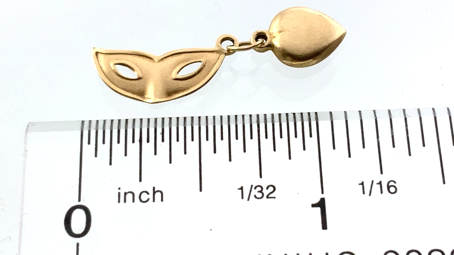 10K Yellow Gold Mask Charm Masquerade Pendant 0.6 grams AU311