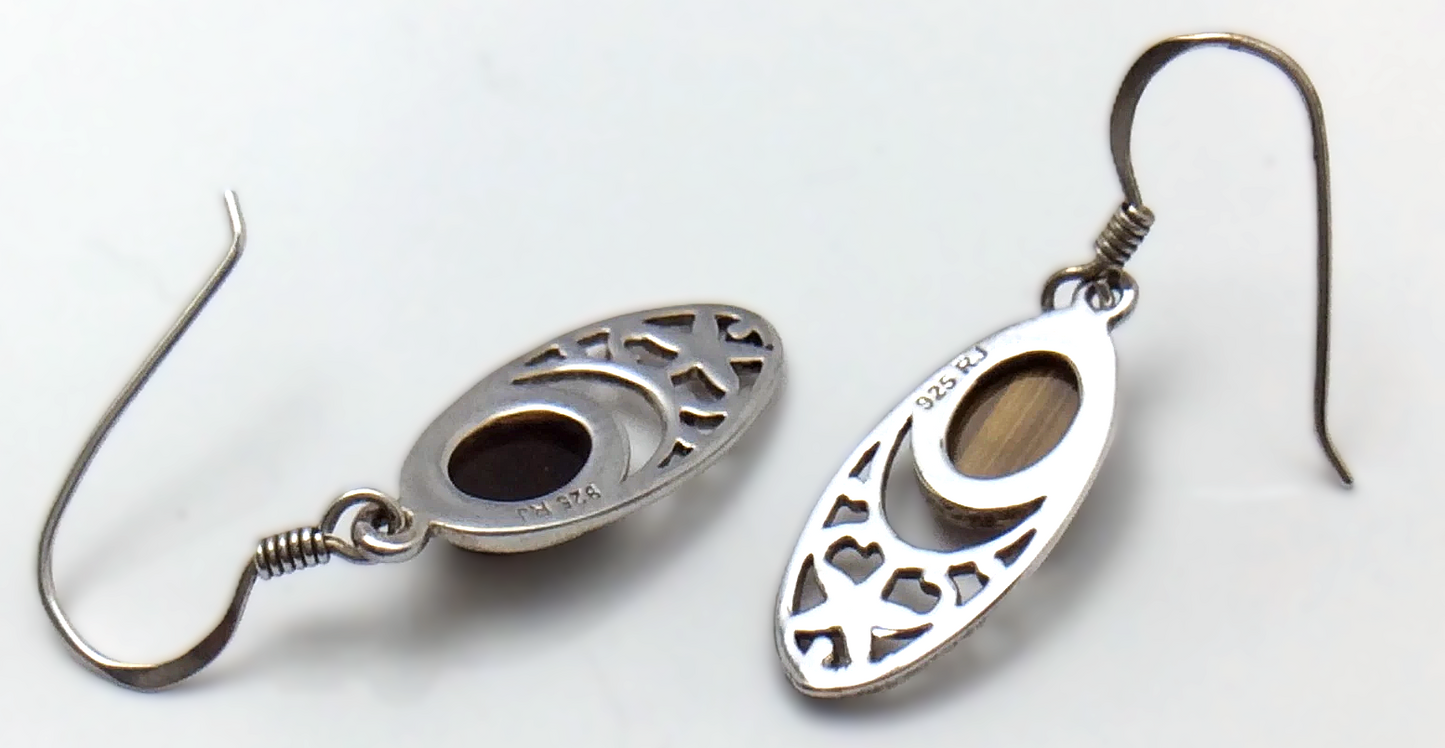 Sterling Silver SS Tiger's Eye Pierced Earrings 3 Grams F939