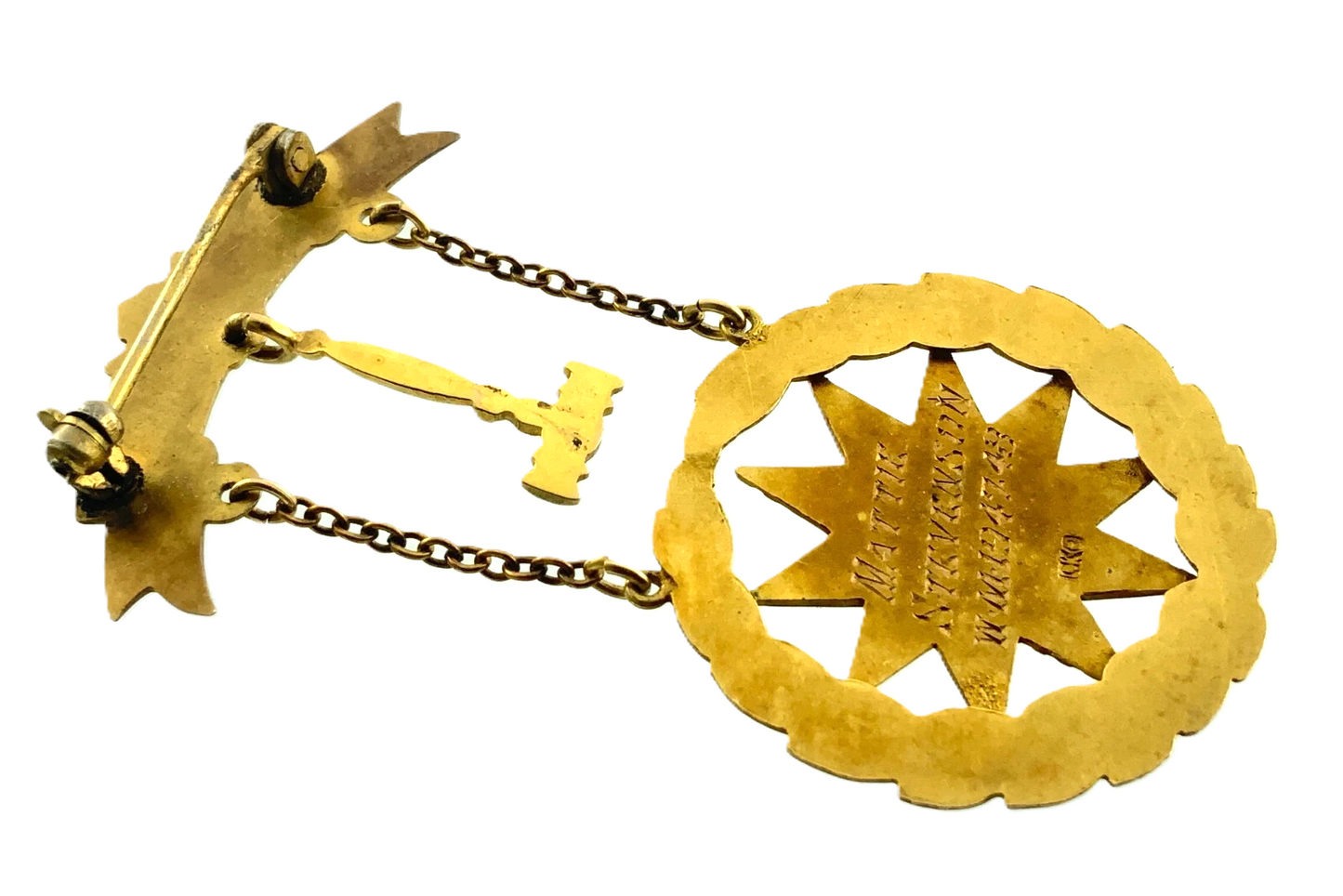 10K Yellow Gold Order Eastern Star Gavel Brooch Freemason Masonic Pin FF445