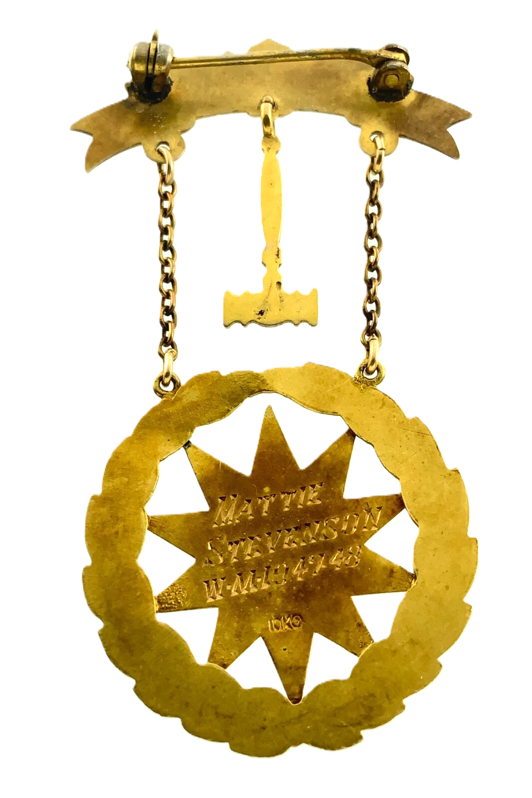 10K Yellow Gold Order Eastern Star Gavel Brooch Freemason Masonic Pin FF445