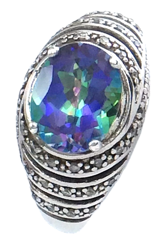 Vintage Women Lady Size 9 US Mystic Topaz Sterling Silver Marked 925 Solitaire Ring G680