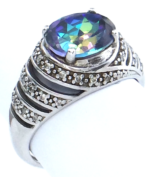Vintage Women Lady Size 9 US Mystic Topaz Sterling Silver Marked 925 Solitaire Ring G680