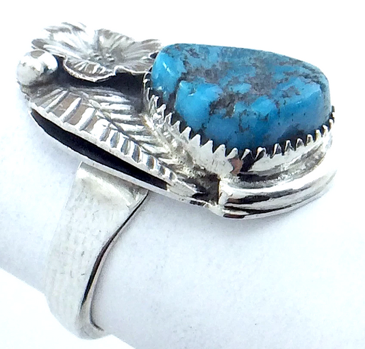 Vintage Women Ladies Size 4.75 US Turquoise Stone Navajo Sterling Silver Not Marked Ring G852