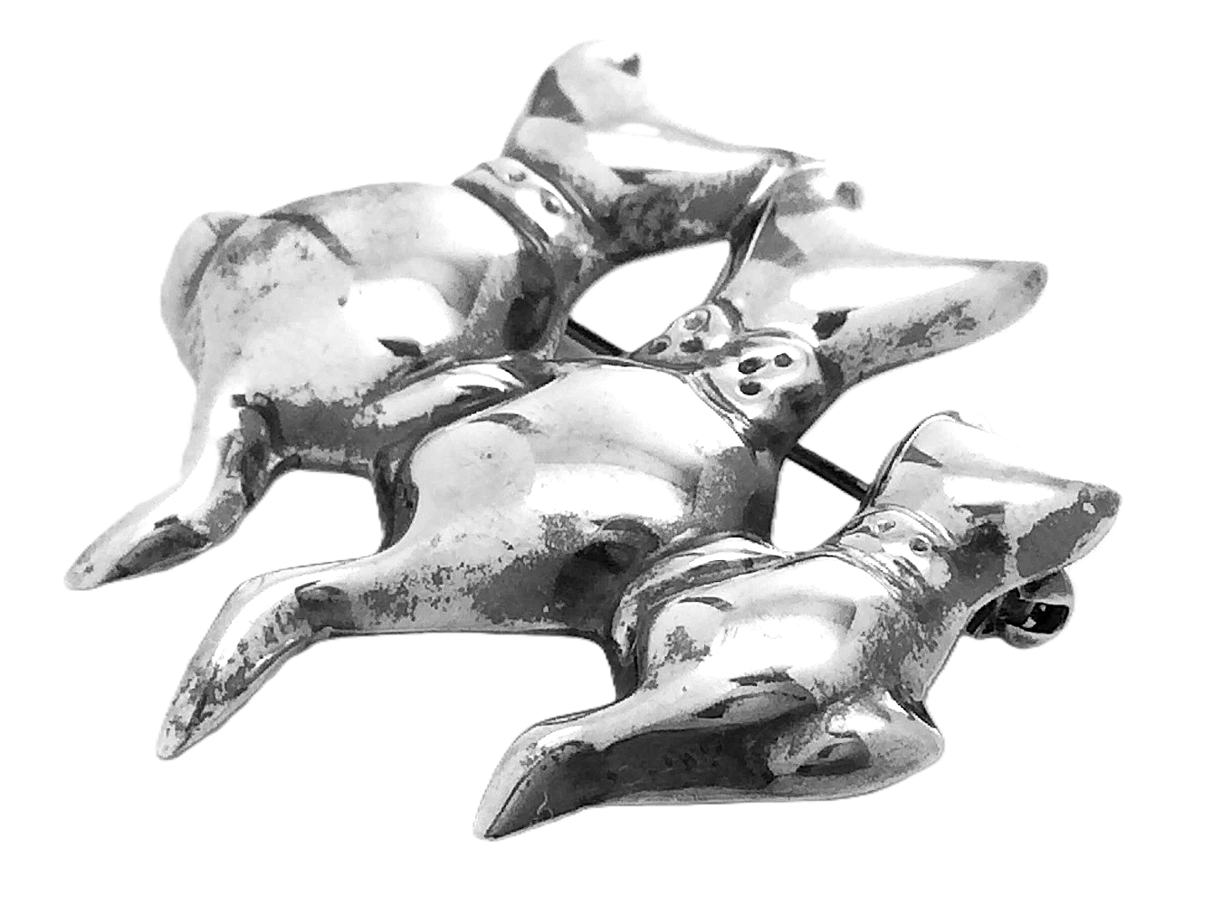 3 Musketeers Cats Kitties Sterling Silver 925 Mexico Womens Brooch Pin G872