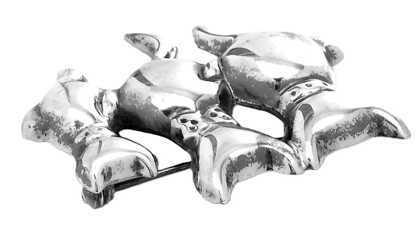 3 Musketeers Cats Kitties Sterling Silver 925 Mexico Womens Brooch Pin G872