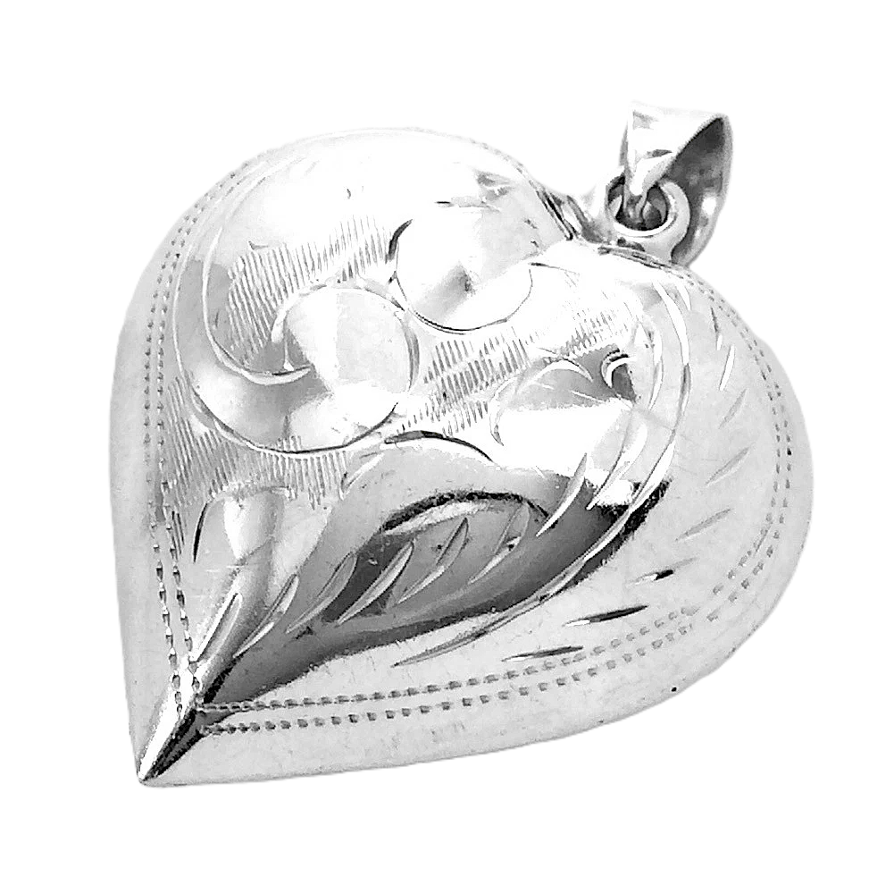 Womens Vintage Sterling Silver Hollow Heart Necklace Pendant 1.25 in 5.6g H255