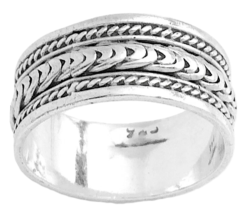 Women Ladies Vintage Band Balie Weave Braid Rope Sterling Silver Size 7.75 US Wide Ring 4.7g I983