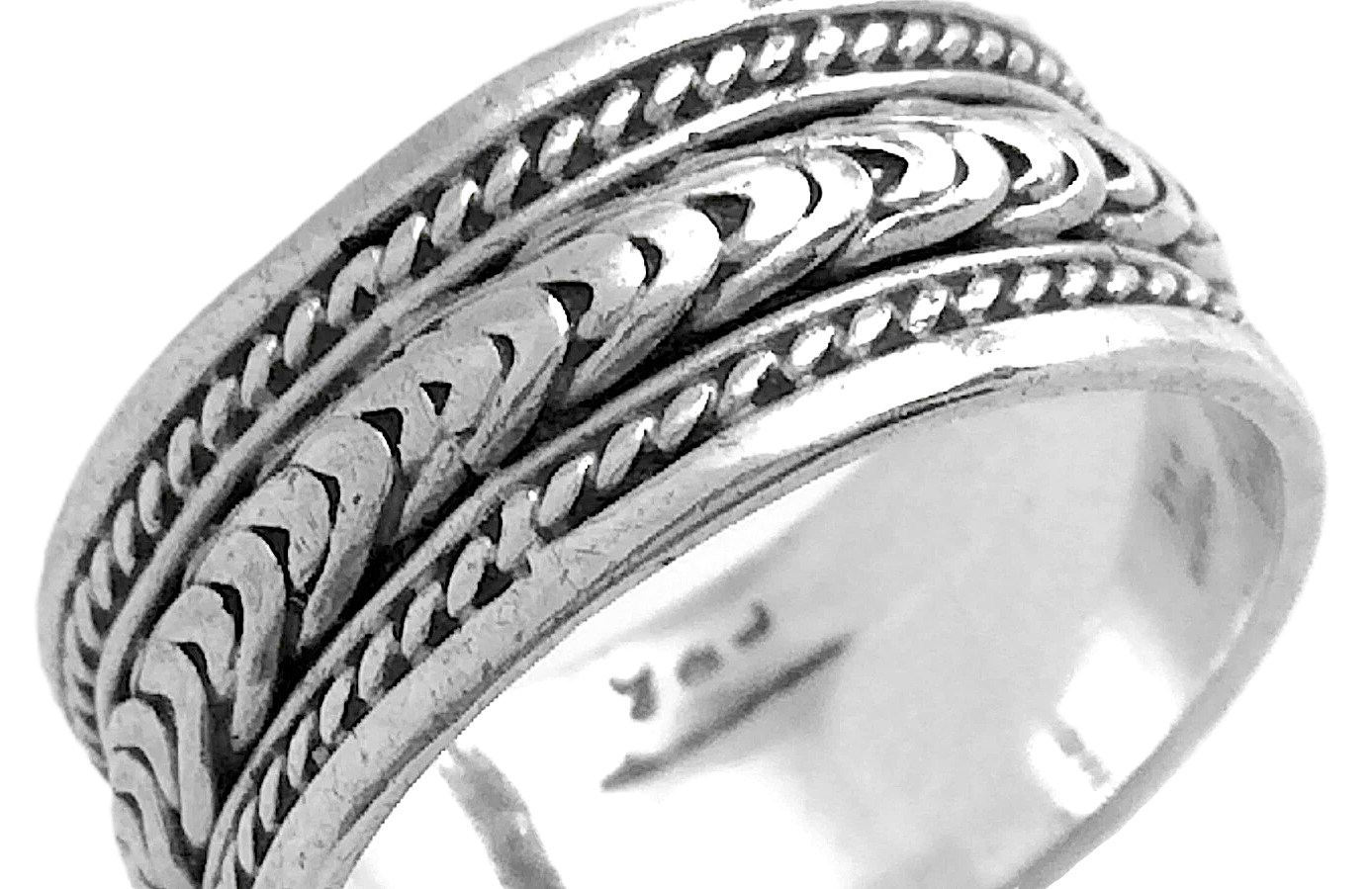Women Ladies Vintage Band Balie Weave Braid Rope Sterling Silver Size 7.75 US Wide Ring 4.7g I983