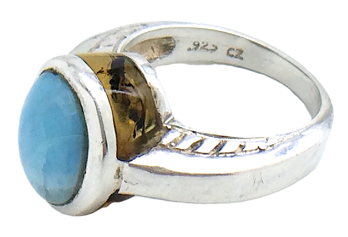 Womens Ladies Vintage Blue Larimar and Amber Stones Sterling Silver Size 5.75 US Ring 5.8g I993