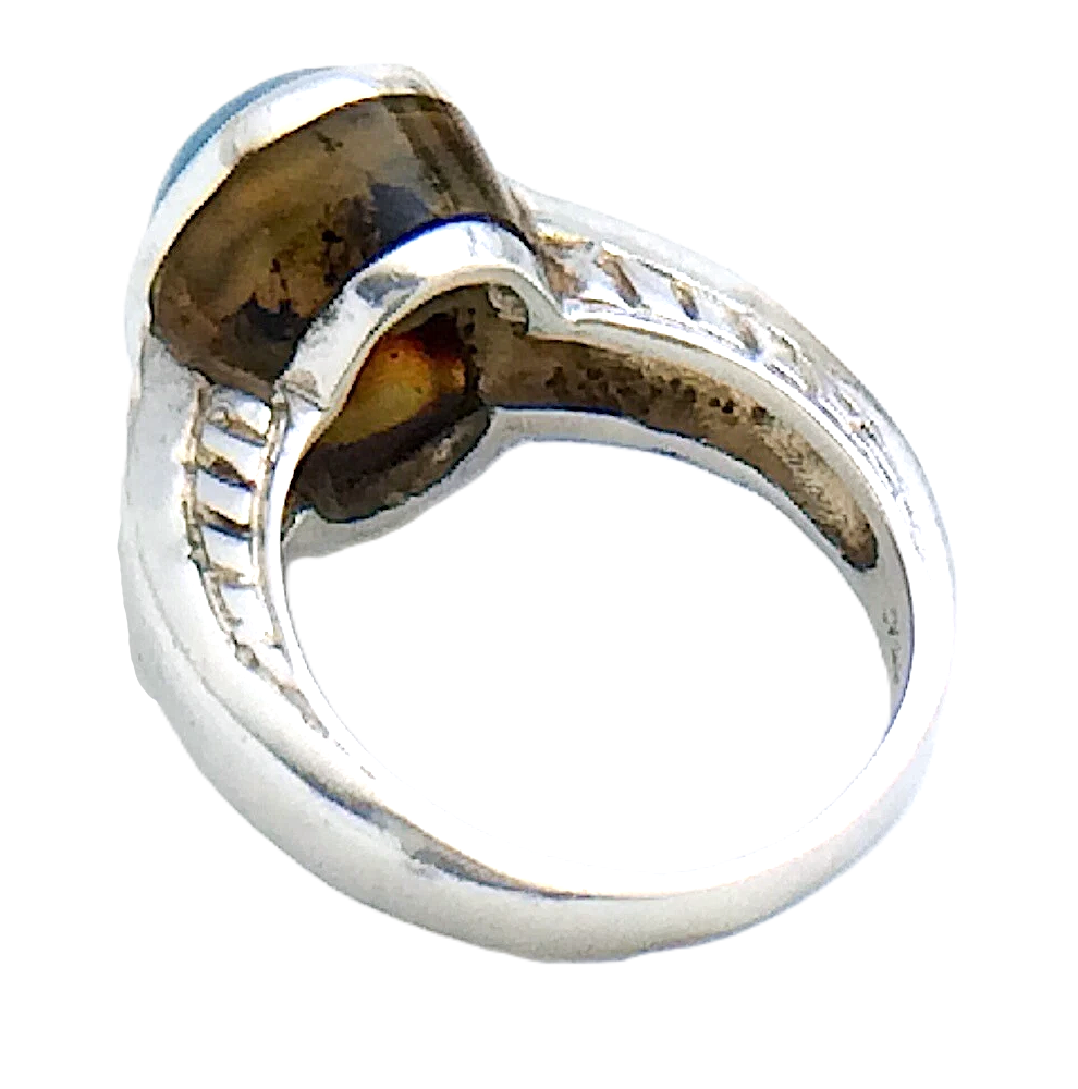 Womens Ladies Vintage Blue Larimar and Amber Stones Sterling Silver Size 5.75 US Ring 5.8g I993