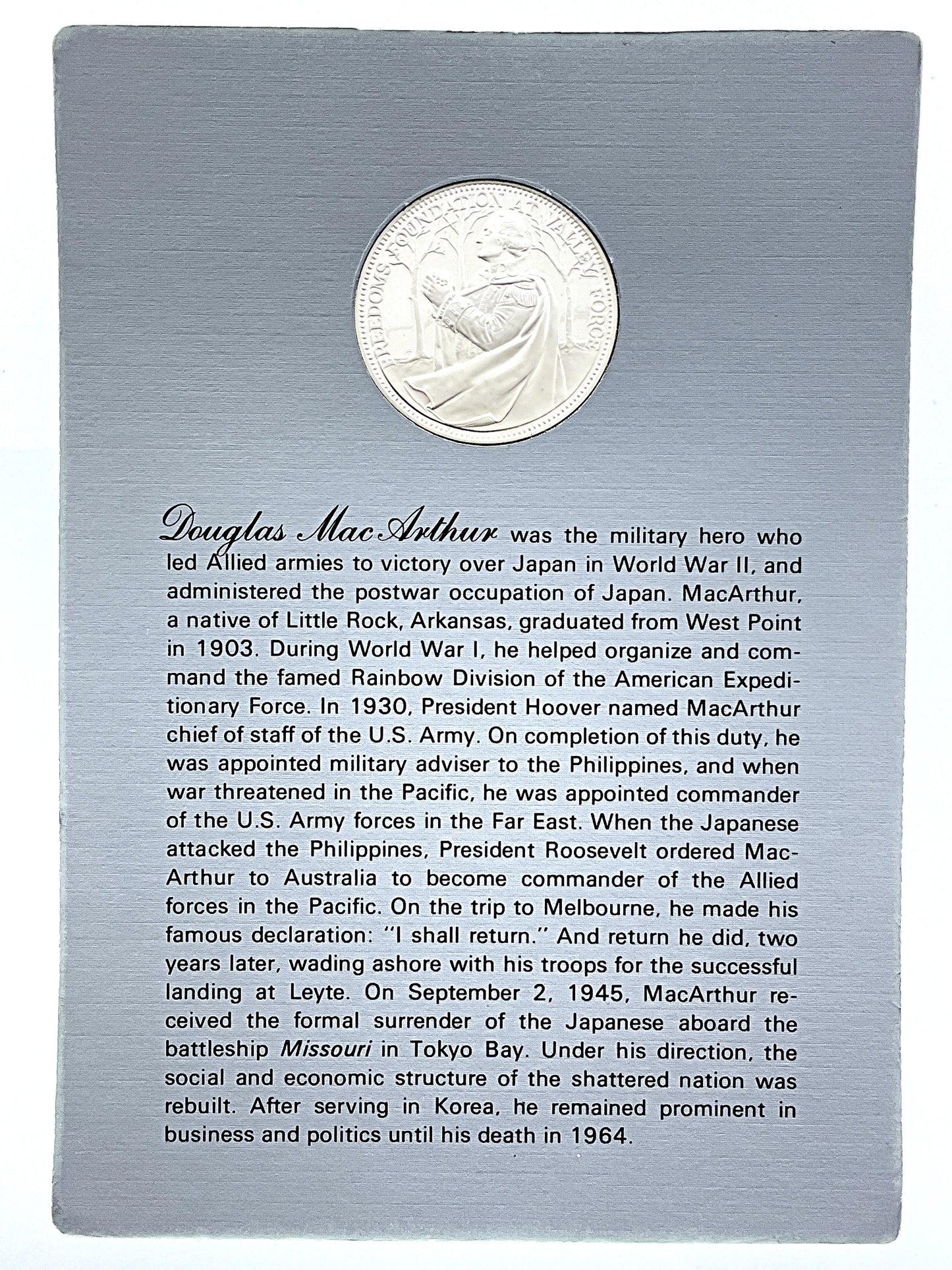 .985 ozt Douglas MacArthur Silver Round