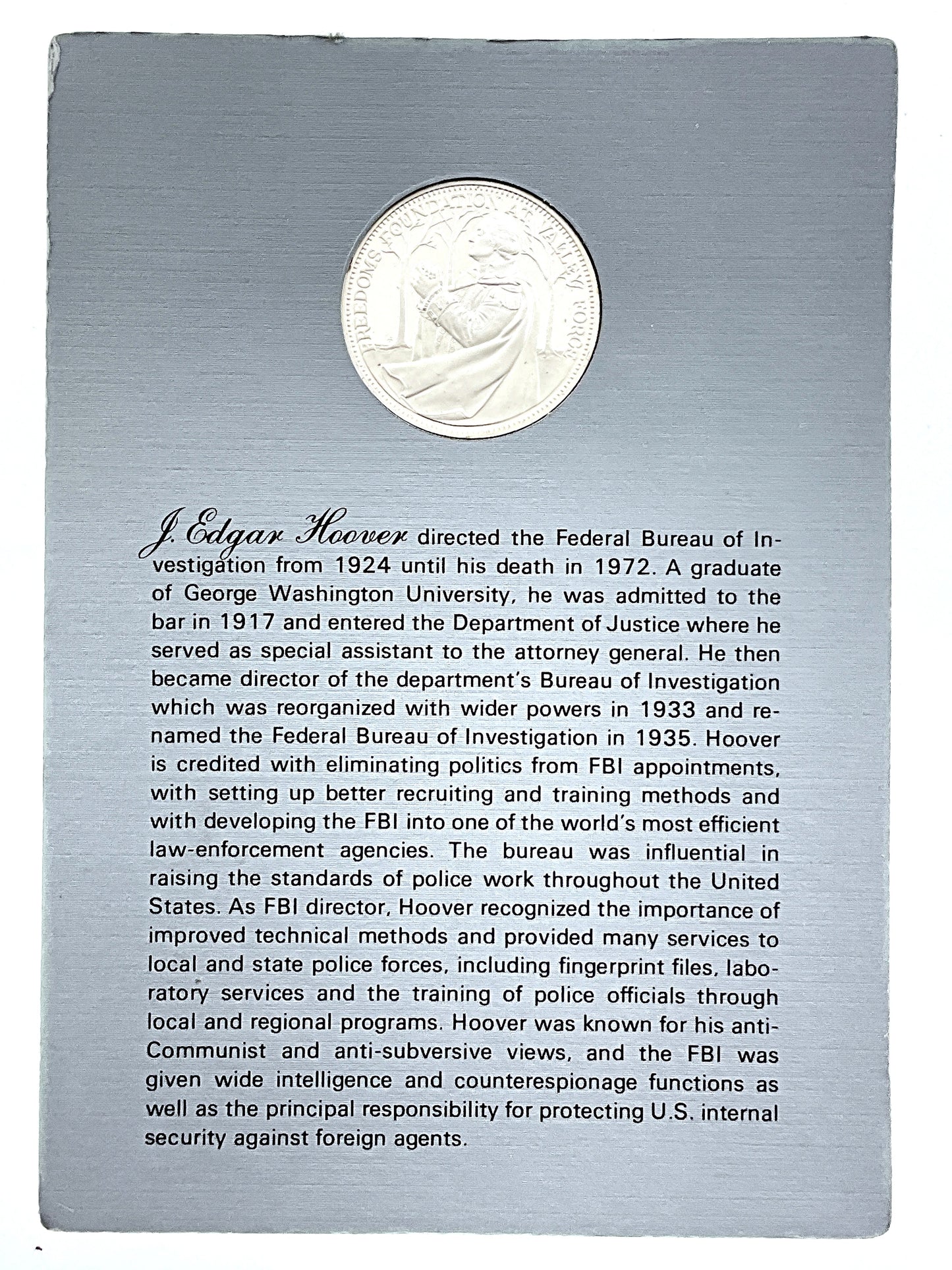 .985 ozt J. Edgar Hoover Silver Round
