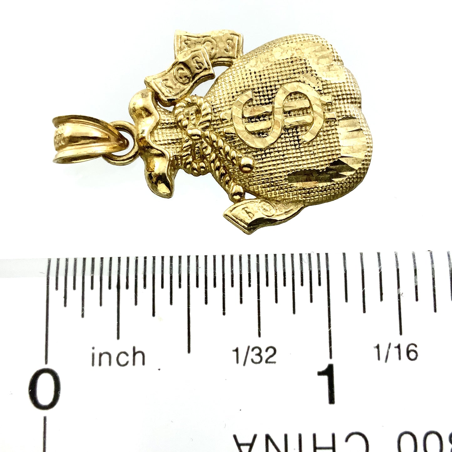 10K Yellow Gold Money Bag Pendant Charm AU316