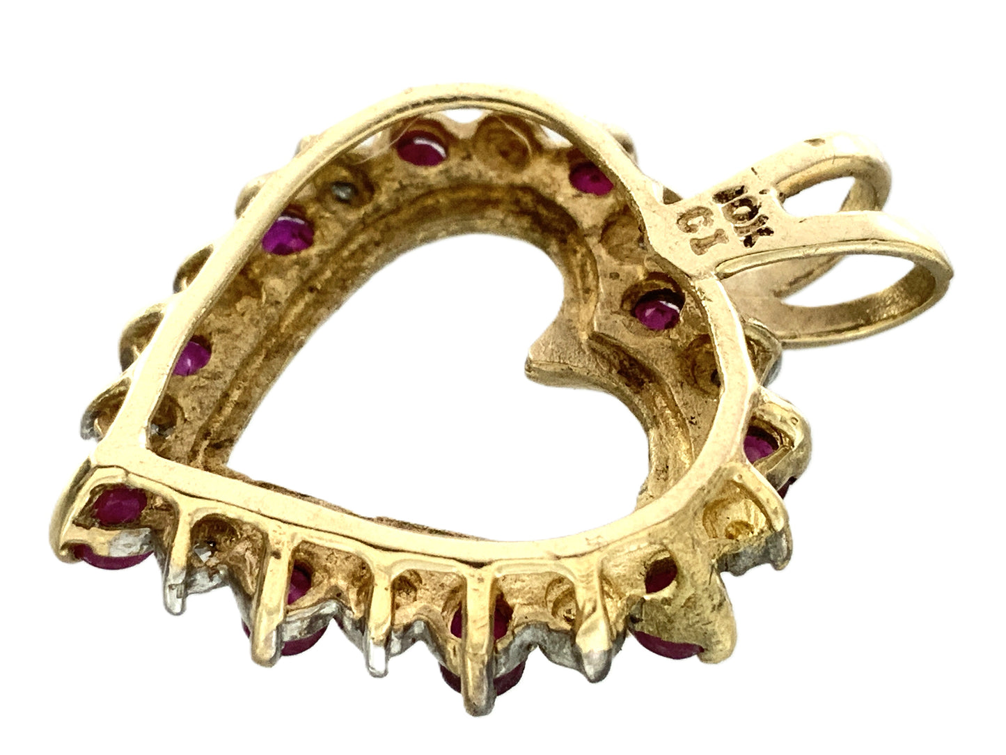 10K Yellow Gold Heart Shaped Pendant Charm With Stones  AU322