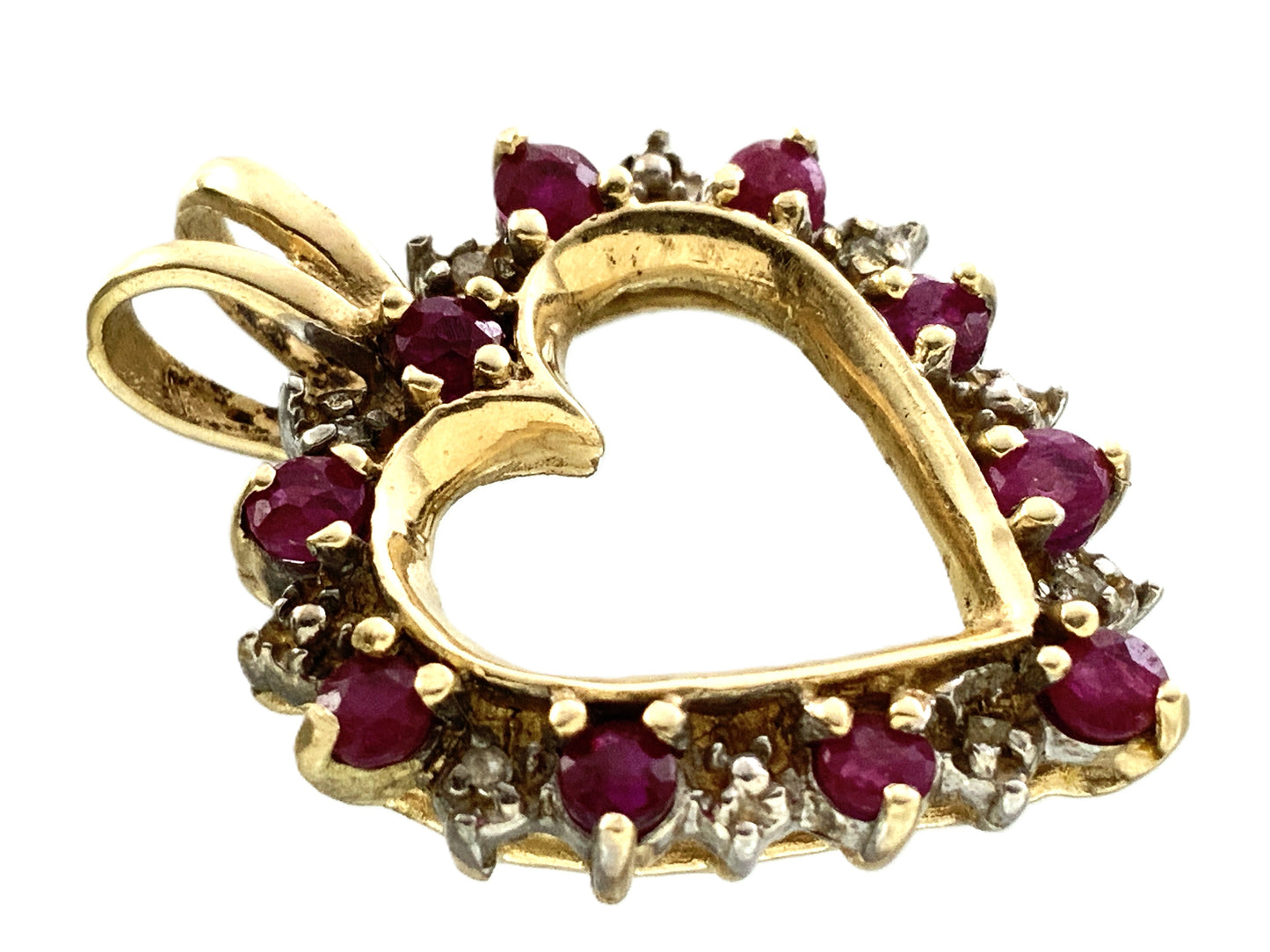 10K Yellow Gold Heart Shaped Pendant Charm With Stones  AU322