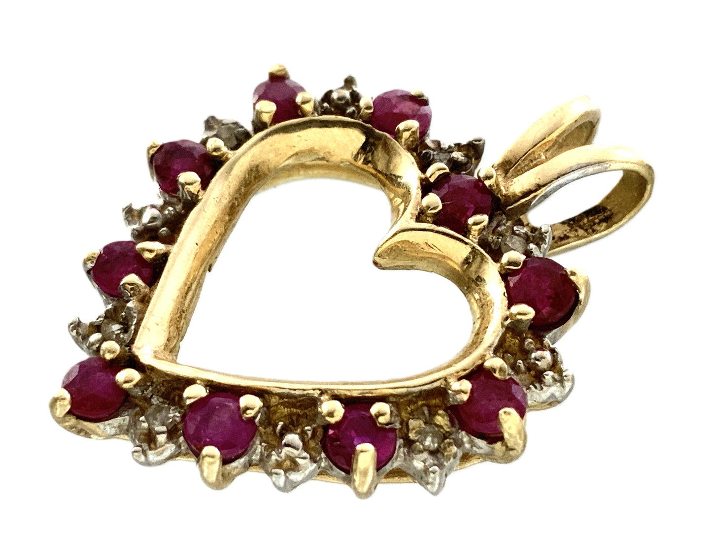 10K Yellow Gold Heart Shaped Pendant Charm With Stones  AU322