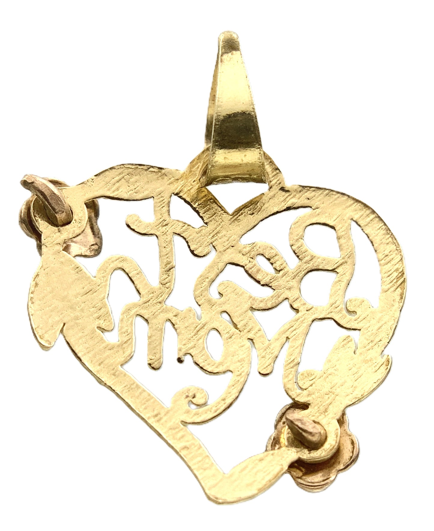 10K Heart Shaped Yellow Gold Best Mom Floral Charm Pendant AU323