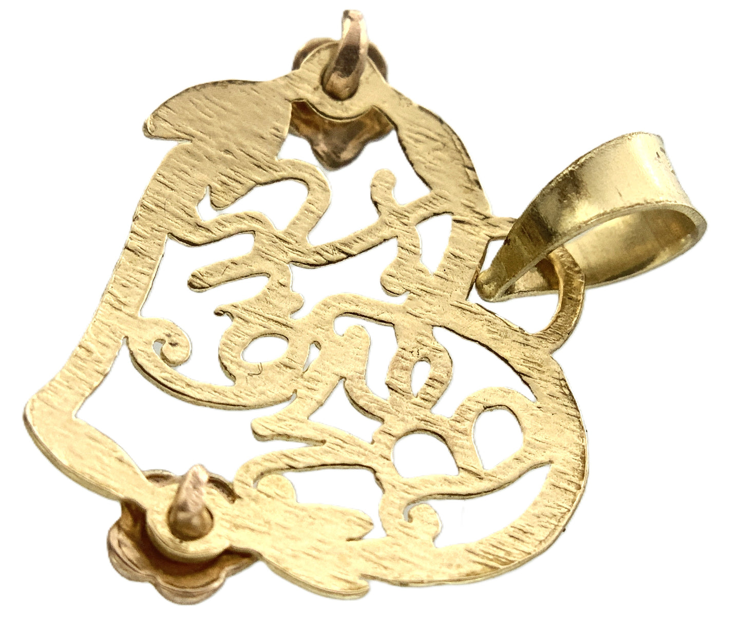 10K Heart Shaped Yellow Gold Best Mom Floral Charm Pendant AU323