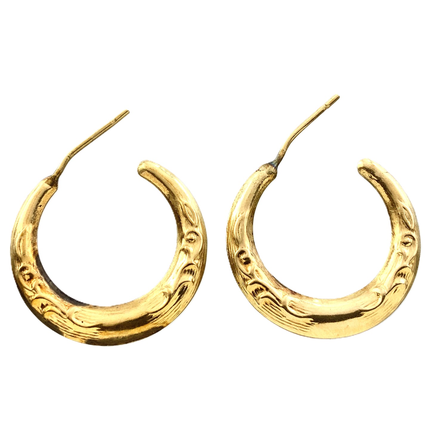 10K Yellow Gold  Chunky Hoop Earrings With Engraved Design AU324
