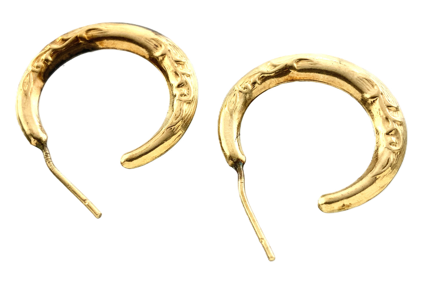 10K Yellow Gold  Chunky Hoop Earrings With Engraved Design AU324