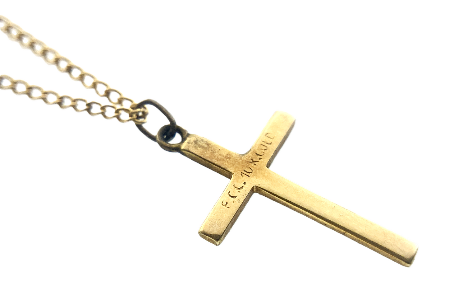 10K Yellow Gold Christian Jesus Crucifix Pendant Charm Chain AU332