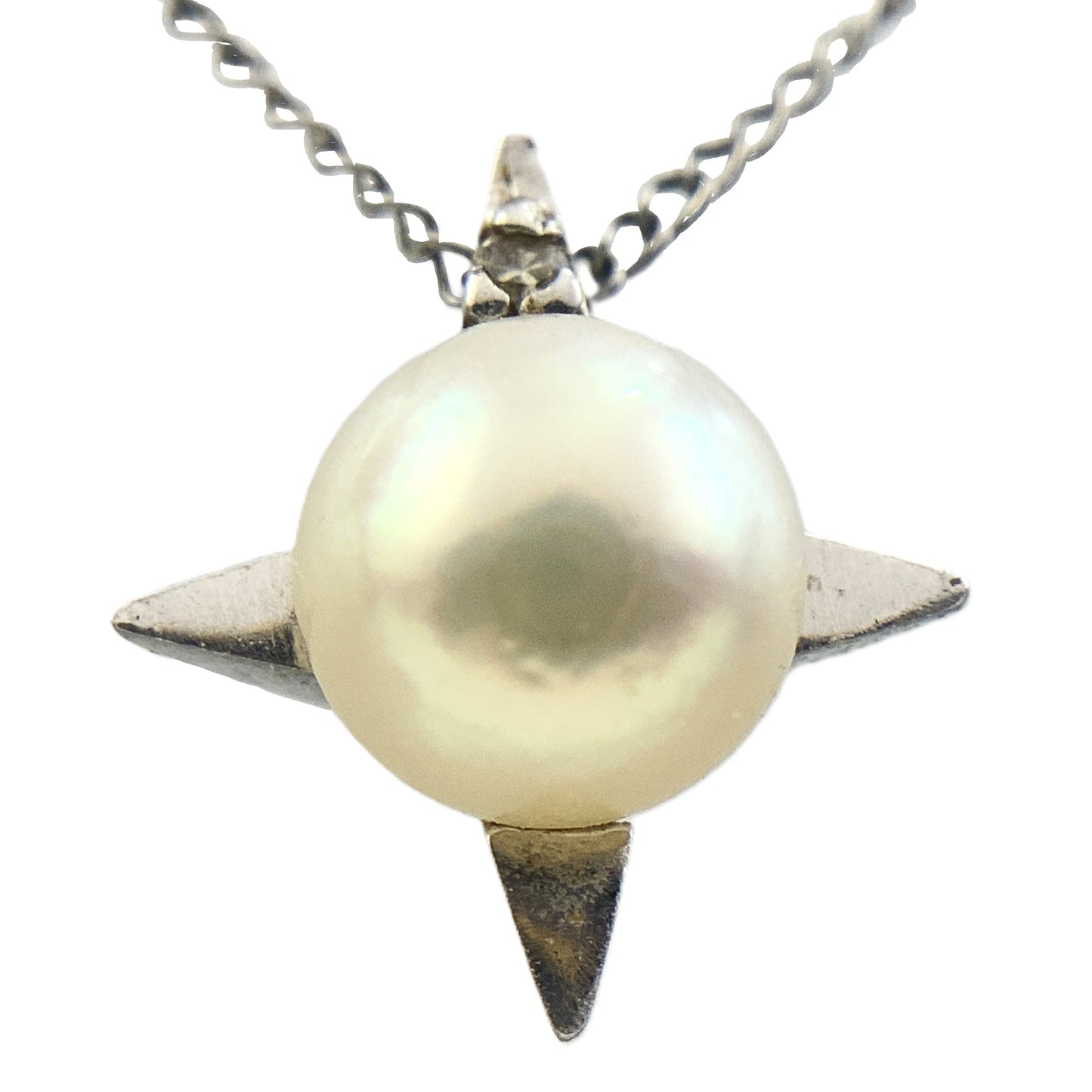10K White Gold Pearl Star Shaped Pendant Necklace Chain AU334