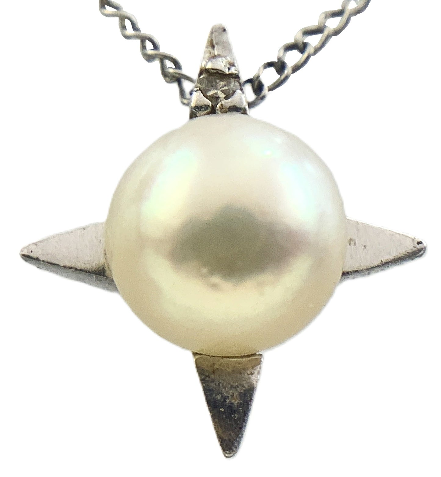 10K White Gold Pearl Star Shaped Pendant Necklace Chain AU334