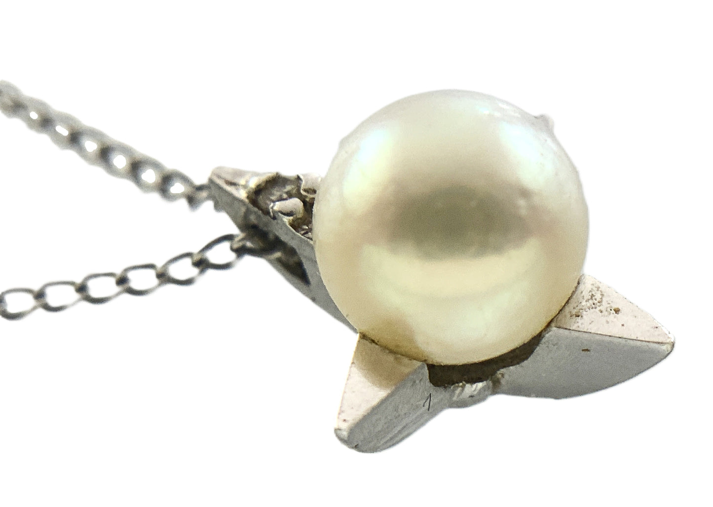 10K White Gold Pearl Star Shaped Pendant Necklace Chain AU334