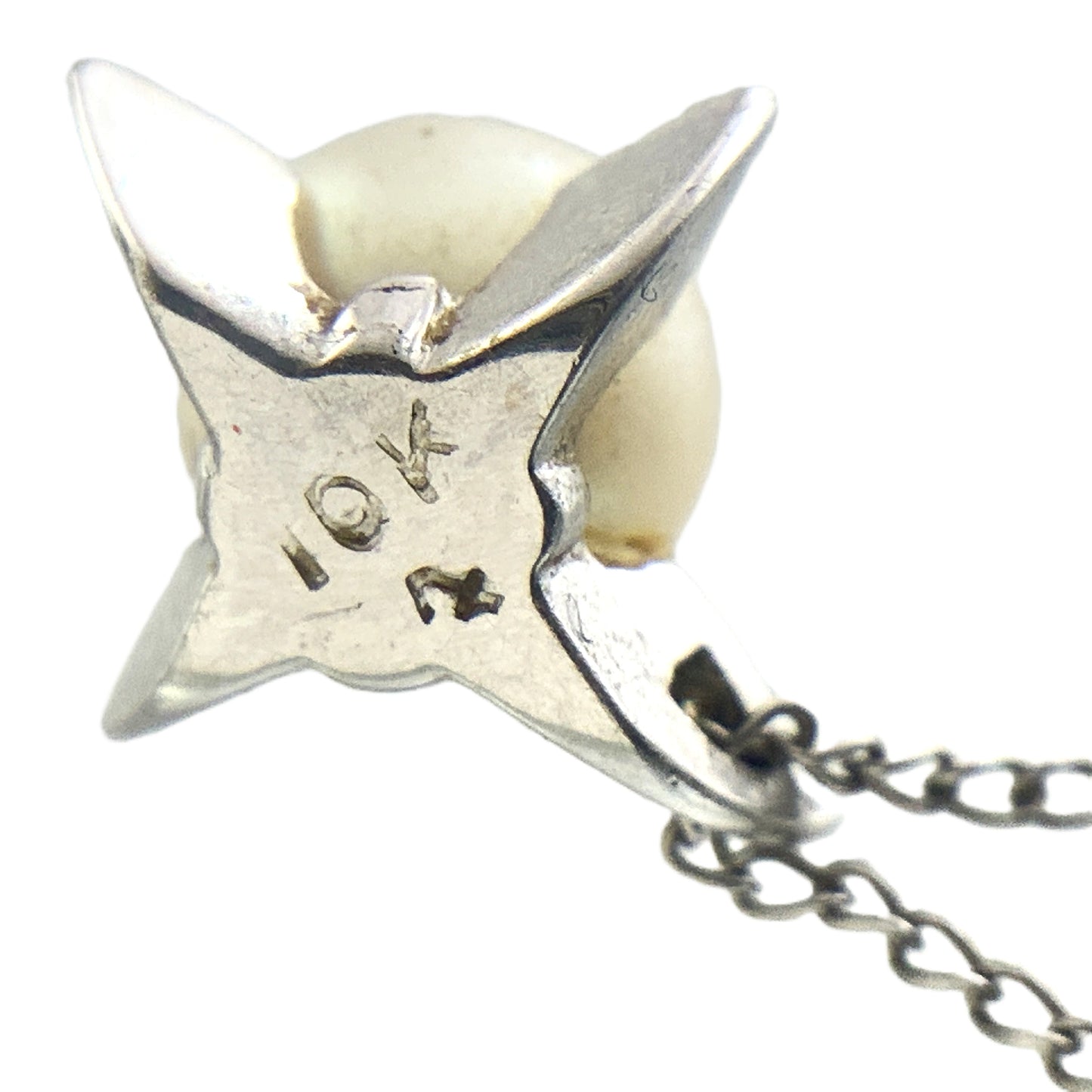 10K White Gold Pearl Star Shaped Pendant Necklace Chain AU334