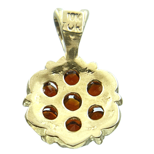 10K Yellow Gold Garnet Flower Cluster Pendant Charm AU431