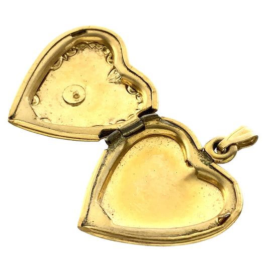 10K Yellow Gold Antique Victorian Etched Heart with Diamond Locket AU347