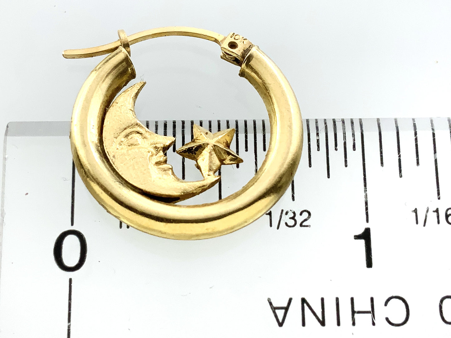 10K Yellow Gold Celestial Crescent Moon and Star Huggie Style Hoop Earrings AU353