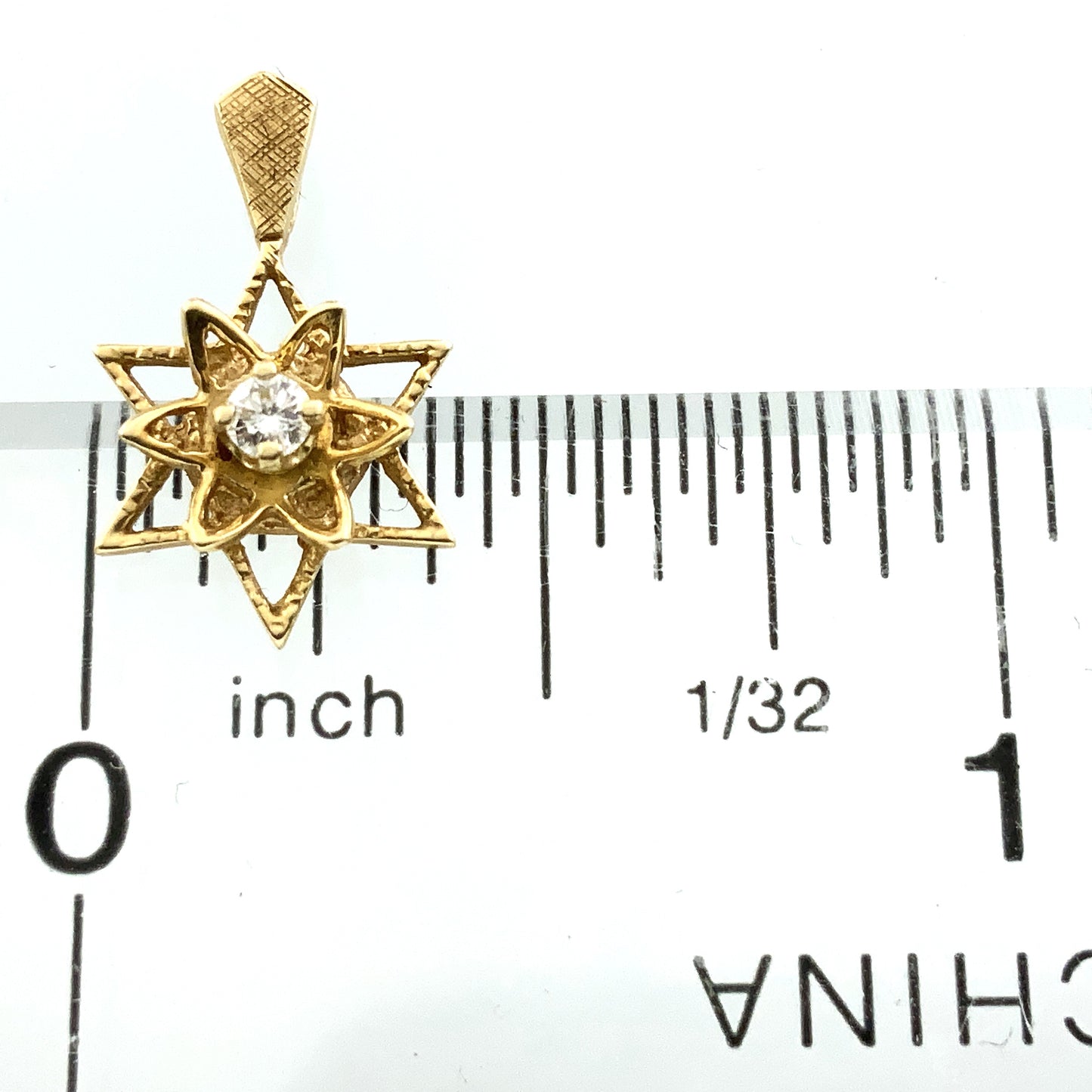 14K Yellow Gold Star of David with a Central Round .05 Carat Diamond Necklace Charm Pendant AU376