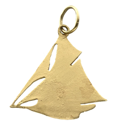 14K Yellow Gold Diamond Cut Sailboat 3D Design Charm Pendant AU383